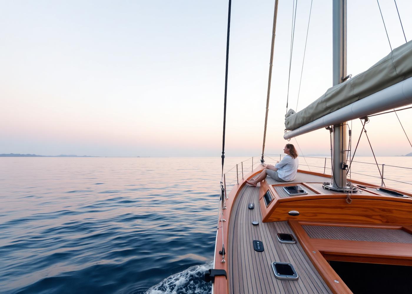 Barca a vela sull’Adriatico calmo al tramonto